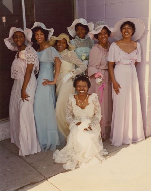 captainnickii:vintagebrides:1970’s (perhaps early 1980’s) bride with her attendantsI love the colors