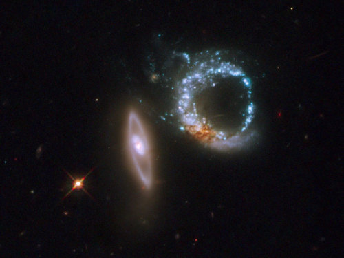astronomyforamateurs: Ring galaxies are thought to be the result of a collision between two galaxies