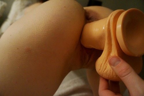 fistmynurse:  Our biggest (and newest) dildo, stuffed inside me last night.  ~ Tink