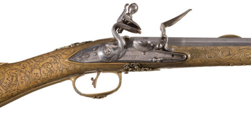 Ornate flintlock fowler crafted by Stefano Scioli of Brescia, Italy, late 17th century.from Rock Isl