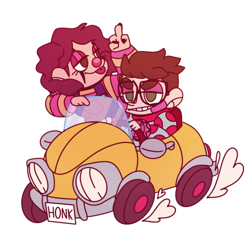 sweet–bun:Me and @bunnysnail ‘s clownsonas in a carI LOVE THIS ,,,honk honk