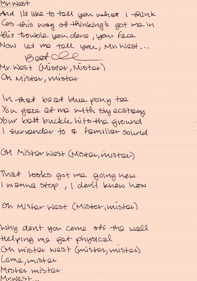 Amy Winehouse Vertisse Amy Winehouse Handwritten Lyrics For