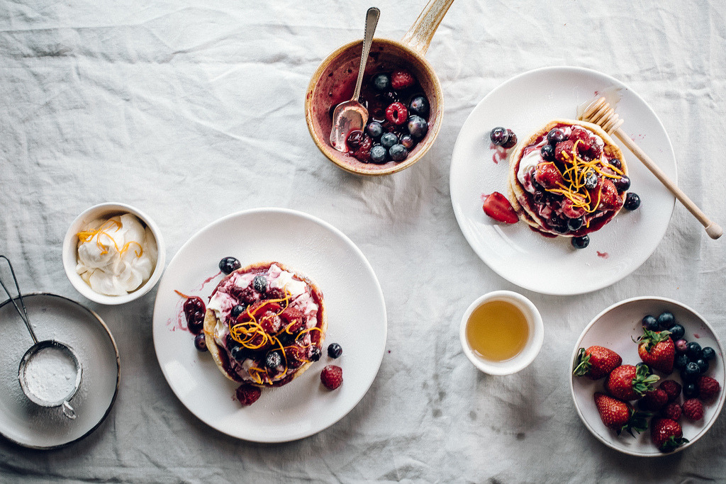 therecipepantry:  Orange Blossom with Vanilla Honey Cream and Berry Compote