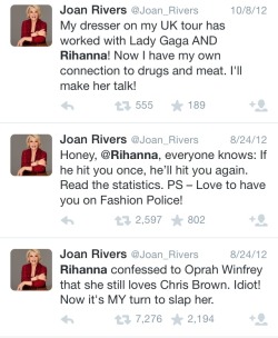 nopejuststop:  anthxny:  #classact  I bet you Joan Rivers wouldn’t say the same if the tables were turned. Respect.