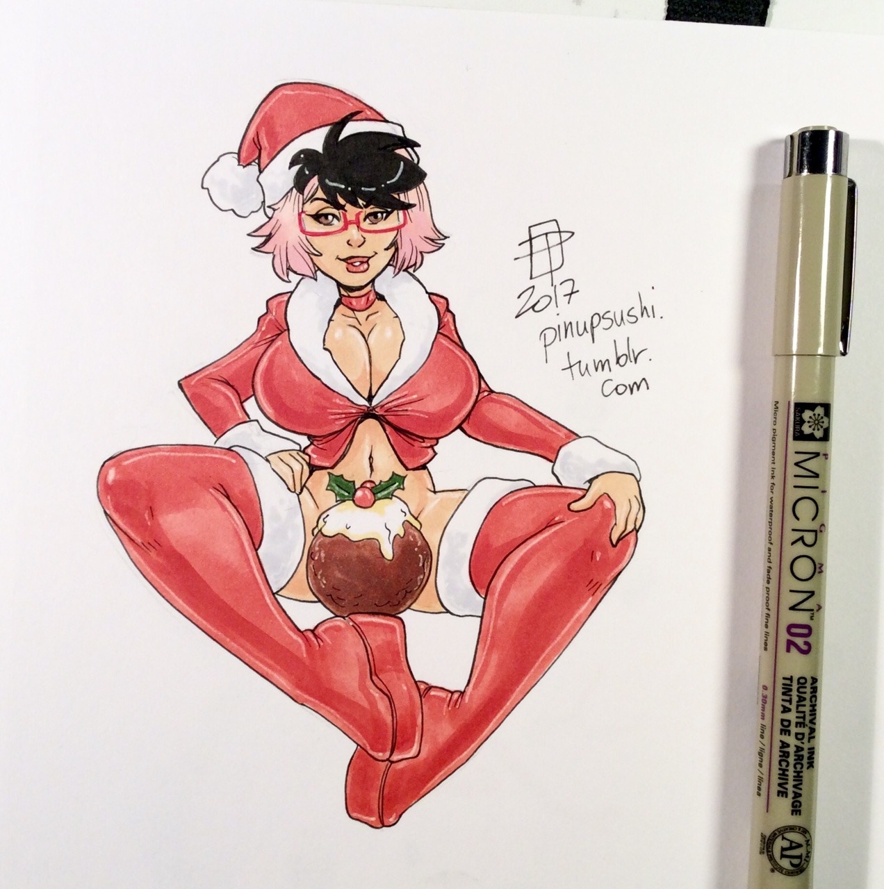 pinupsushi: Figgy pudding anyone?  Naughty Holiday Hottie tiny doodle of Xo-xo and