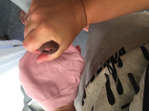 milfexposed:Almost caught ;-) Quick blowjob and handjob in my little pink thong….Sticky, mess