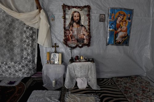 flashofgod: Mary Turner, Inside the church which has been built by Eritrean Christians in the Calais