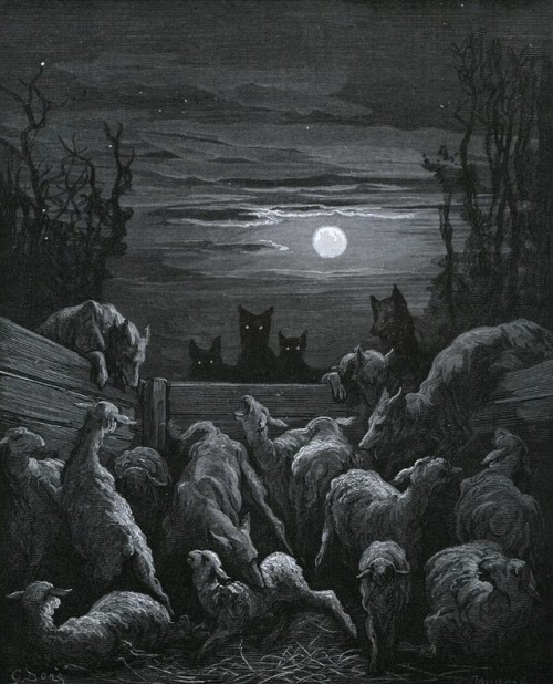 publicdomainsurfer: The Wolves and the Ewes (c. 1885) by Gustave Doré