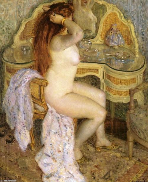 cg54kck:  Nude Seated At Her Dressing Table, Oil by Frederick Carl Frieseke (1874-1939, United States) 