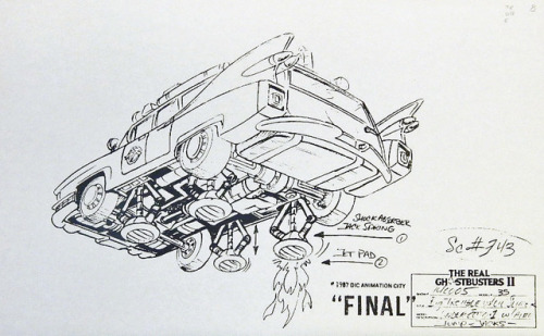 Model sheets for the Ghostbusters vehicle, the Ecto-1. The recognizable car (a converted 1959 Cadill