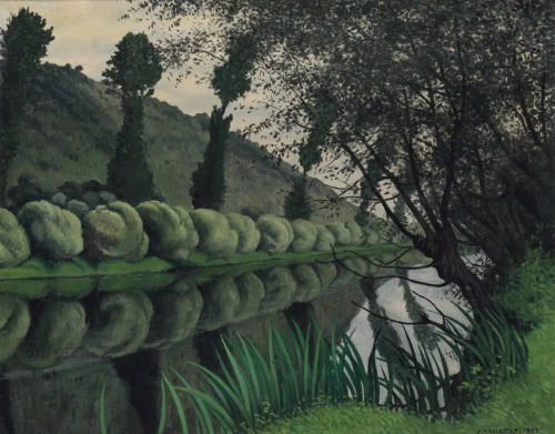 forevernoon:Félix Vallotton“The Seine river lined with willow trees, Tournedos” 1922