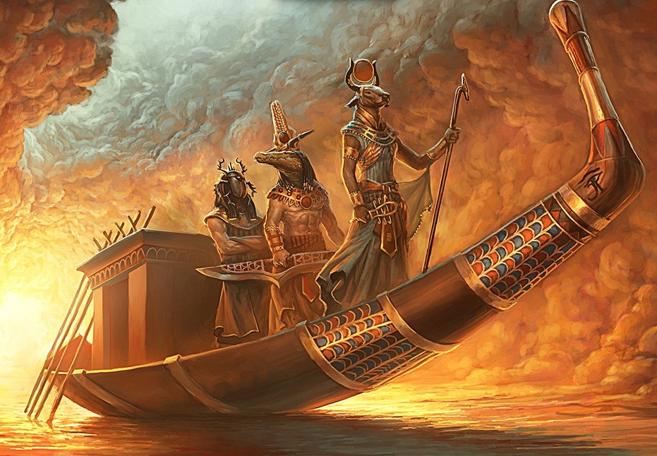ancient-egypts-secrets:    The solar barge by Johan Grenier  From left to right: