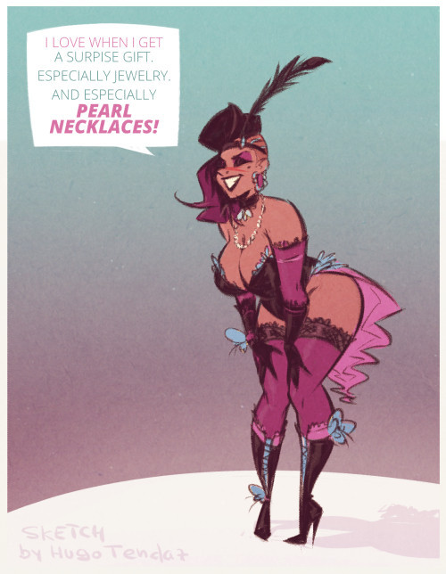   Burlesque Sombra - Pearl Necklace - Cartoon PinUp SketchIt take some time to save