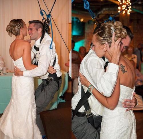 stunningpicture:  A paraplegic veteran surprising his wife on their wedding day by getting lifted out of his wheelchair for their first dance