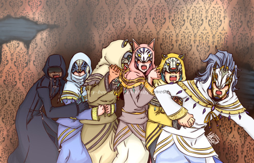 aizy-boy:  MastersGotSpooked_ExceptOne.png  Another Haunted House meme thingy ;D well this time the foretellers with Dandelion Master ;D cause it’s six…wuwuuw! enjoy! ^^ (their masks are not the same color in khx/khux to kh2.8 tho’) ^^’’ [Do