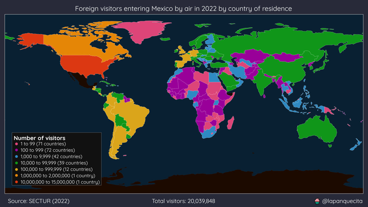 pasta trussel betale sig Foreign visitors entering Mexico by air in 2022 by... - Maps on the Web