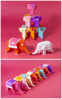 truebluemeandyou:  DIY Paper Elephants Template and Tutorial Make a rainbow of elephants using brightly colored card stock paper.  Find the template and tutorial for these DIY Paper Elephants from Make My Lemonade here.  