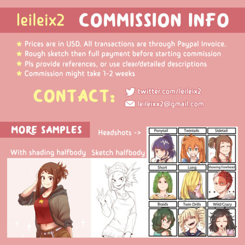 leileix2: I’m opening up commissions for the first time ever!! I’m really nervous about 