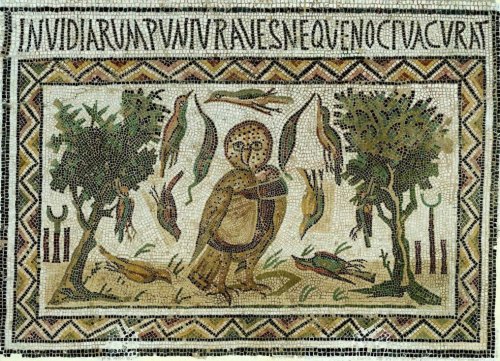 youcannottakeitwithyou:“The birds are bursting with envy, but the owl doesn’t care”Mosaic from Thysd