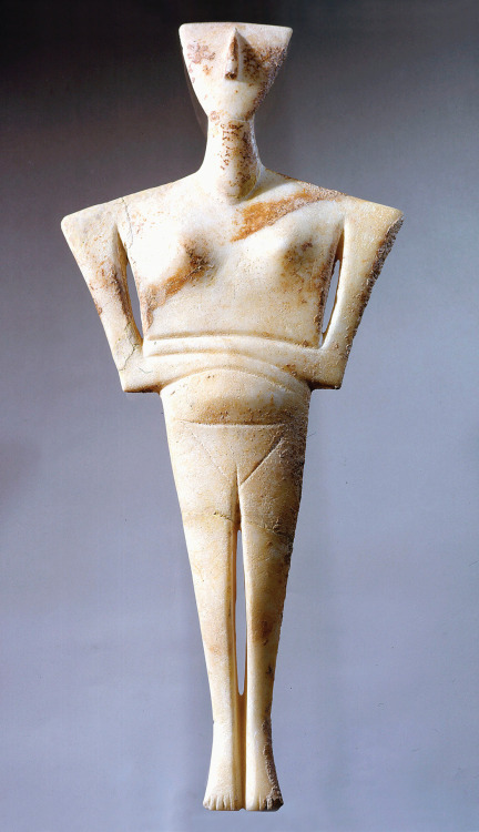 Figurine of a woman, Syros (Cyclades), Greece. 2500 - 2300 BCE. Cycladic. marble; 1'6" high cle