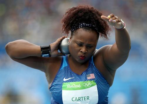 kickassfemaleathletes:Michelle Carter of the United States wins GOLD in the shot put competition.