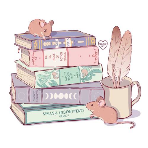 adelaydeart: 081/365 Two little mice on a pile of spell books