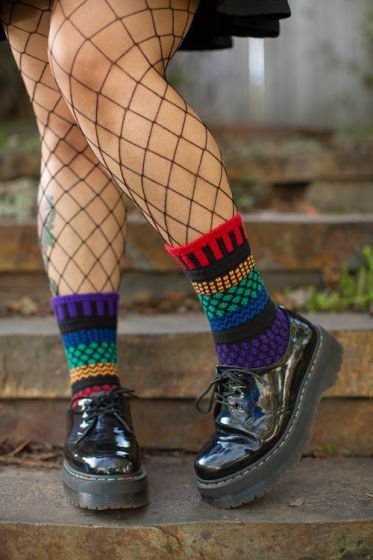 RESTOCKED - Gemstone CrewThese thick, sweater-like socks feature a modern take on classic Fair Isle 