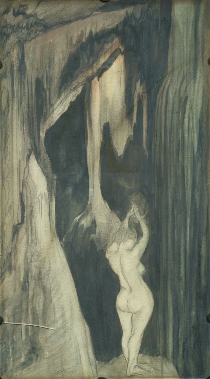 Austin Osman Spare (English, 1886-1956, b. Snow Hill, London, England) - Female Nude at Cave Entranc