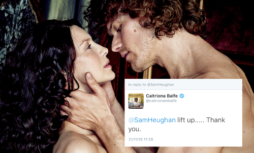 livelyandcolourful:  Sam & Cait showing excitement about the EW cover shoot on twitter (Nov 21, 2015) 
