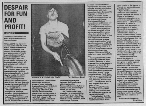 postpunkindustrial:  Abwarts article featuring  F.M. Einheit