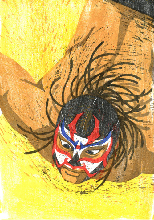 masitudata:LUCHA CALENDER 2015a3　木版画—今年から版画の技法を試してまして、これもその一つです。今までははがきサイズばかりでしたが、今回はA3サイズに挑戦。6枚で合計