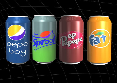 surreal–memes:ink-the-artist:I was so very productive in digital art class and made these soda ripof