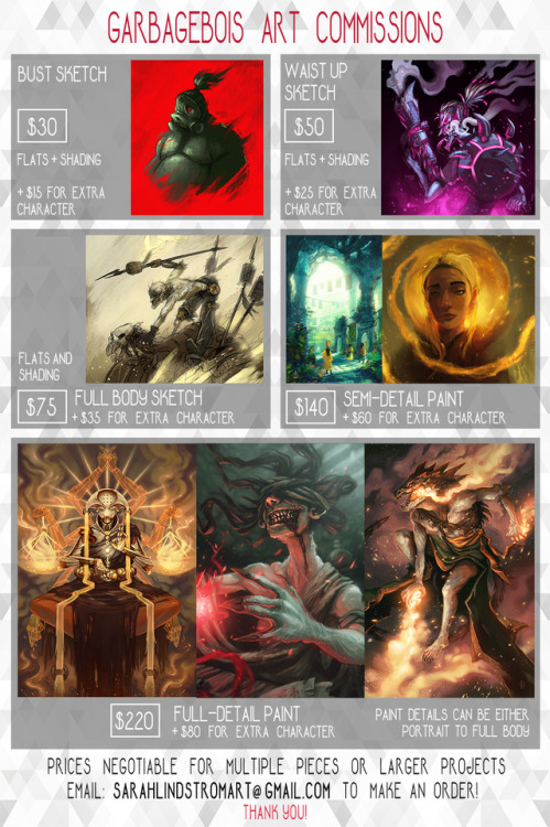 Hey guys! Commissions are open, unlimited slots! Feel free to hit me up at sarahlindstromart@gmail.c