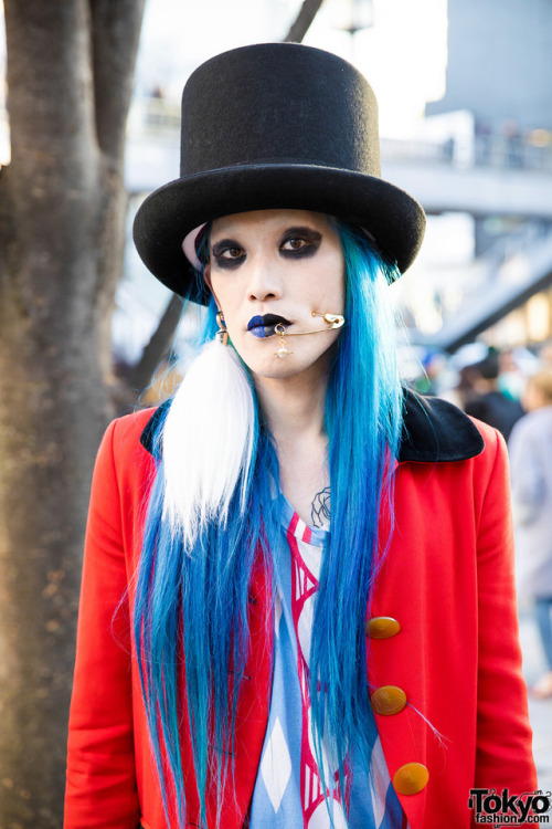 Japanese vintage shop buyer Kifujin on the street in Harajuku wearing fashion from Vivienne Westwood