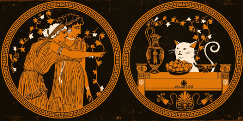 alexandriad:  woman yelling at cat meme but make it ancient greek red figure pottery