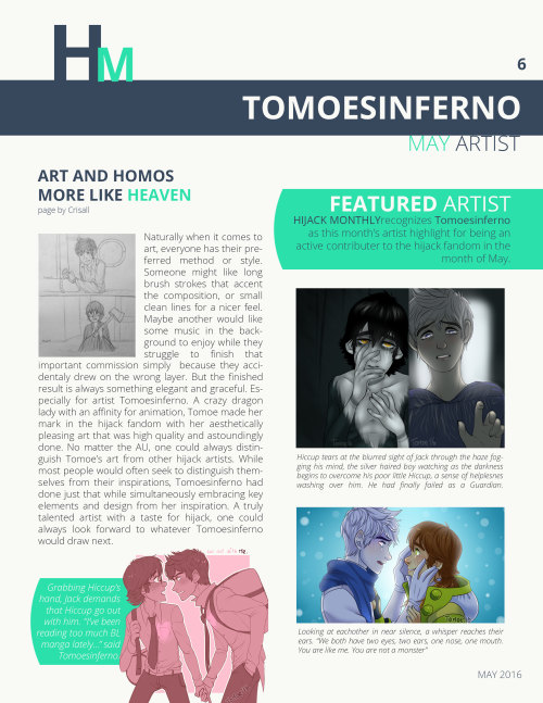 crisall:  Hijack Monthly: May Celebrate your newfound summer with this months issue.   Featured Artist tomoesinferno​   Editors Pick   i-have-serious-brainfreeze   Fanfics Pluviophile by Hijacked-adventures Frozen Dragon by Vexcintdream Hijack Prince
