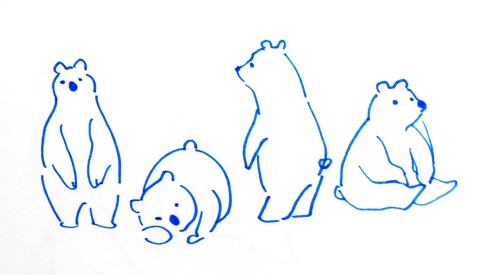 dahlinglikeleft:

shushushu17:
シロクマ



Image: 4 simple Drawings of bears in thin blue pen. From left to right, a bear standing up looking at the front, a bear on it’s stomach leaning on it’s paw, a bear turned away from the camera looking to the left and a bear sitting looking to the right. End image description. 