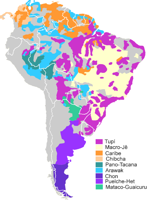 mapsontheweb: Major language families of South America other than Quechuan, Aimaran and Mapudungun, 
