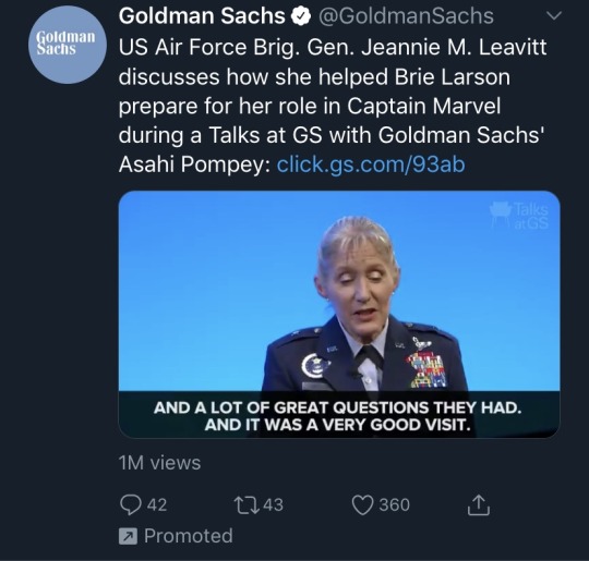 beyonslayed:  I know that all these big budget hero movies are imperialist propaganda but Lenin haself couldn’t have done a better job than a video advertising posted by Goldman Sachs of air Force general talking about how she coached an actor 