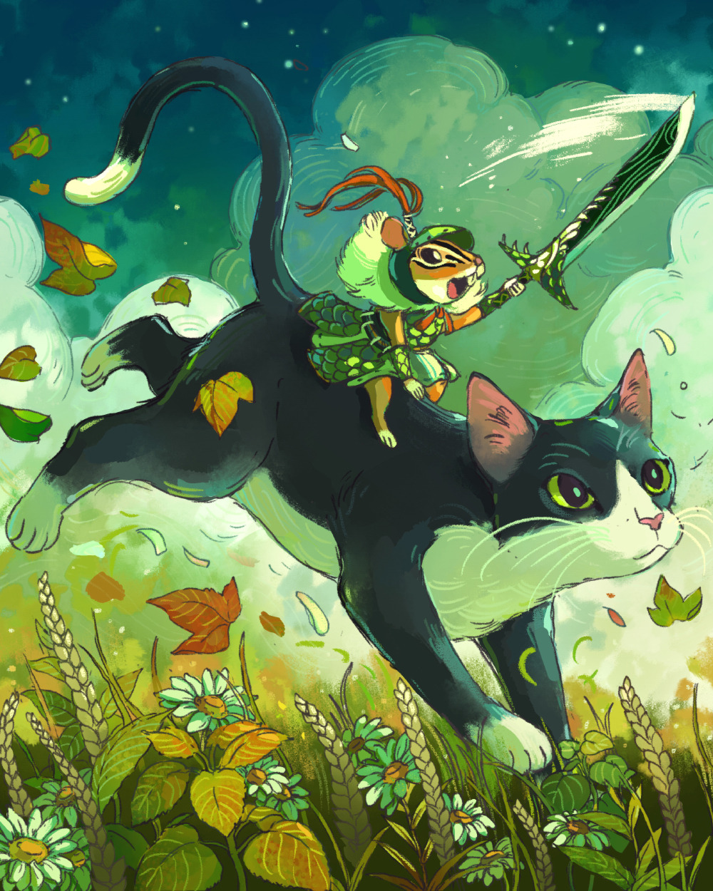 jramseyi:Cat mounted chipmunk charging. 