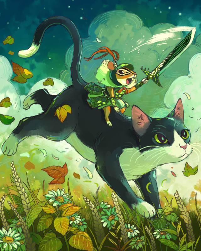 jramseyi:Cat mounted chipmunk charging. 