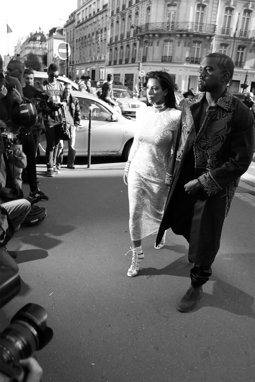 senyahearts:  Kanye & Kim - Arriving at the Balmain Show, Spring/Summer 2015 RTW