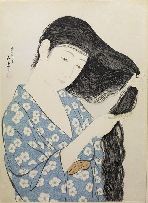 xixxxxxi:Hashiguchi Goyo, Kamisuki (Combing the hair), 1920, Woodblock print, Walters Art Museum