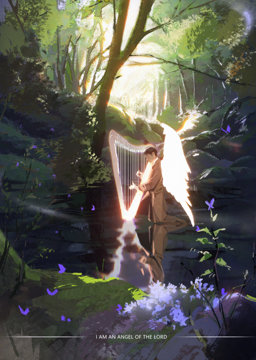 an angel playing a harp