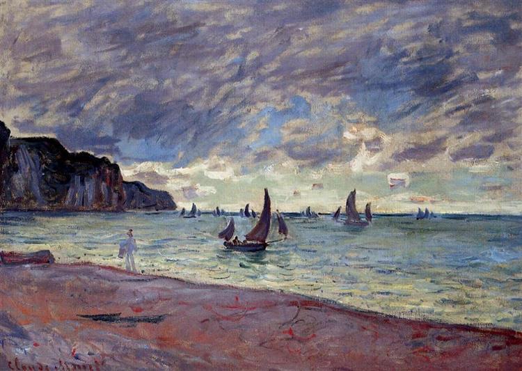 claudemonet-art:   Fishing Boats By The Beach And The Cliffs Of Pourville   1882