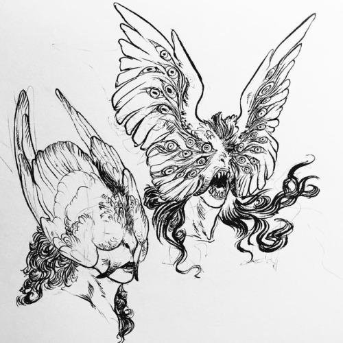 bonesnail:Fearsome being #sketch #ink #pen #sketchtember #angel #monster #traditional #fallenangel