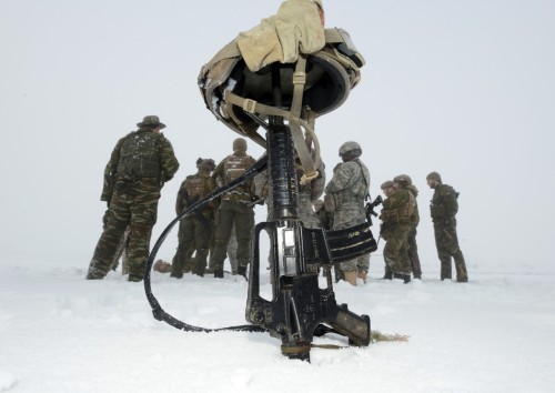 militaryarmament:  Multinational Soldiers train in harsh weather conditions as part of the International Special Training Center Advanced Medical First Responder Course, conducted by the ISTC Medical Branch, Feb. 17-19, 2015, in Pfullendorf, Germany. The