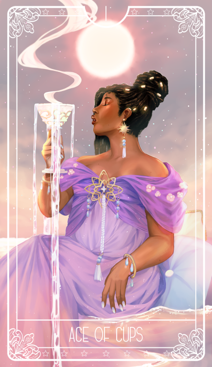 rosheruuu:my card - The Ace of Cups for the @ladytarotcards deck it was rough finishing this, but I’