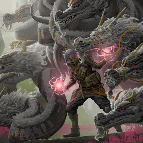 robertbchew:  #ShikigamiOrochi - Kumicho. An Orochi is not actually one serpent with eight heads; more like eight serpents that have coiled around each other in to a ball. Bound together, they use their combined powers to hunt other Yokai and harass stray
