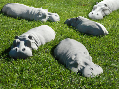 negativespacewalk: sosuperawesome: Garden Hippos by martsart on Etsy Follow So Super Awesome: Blog &